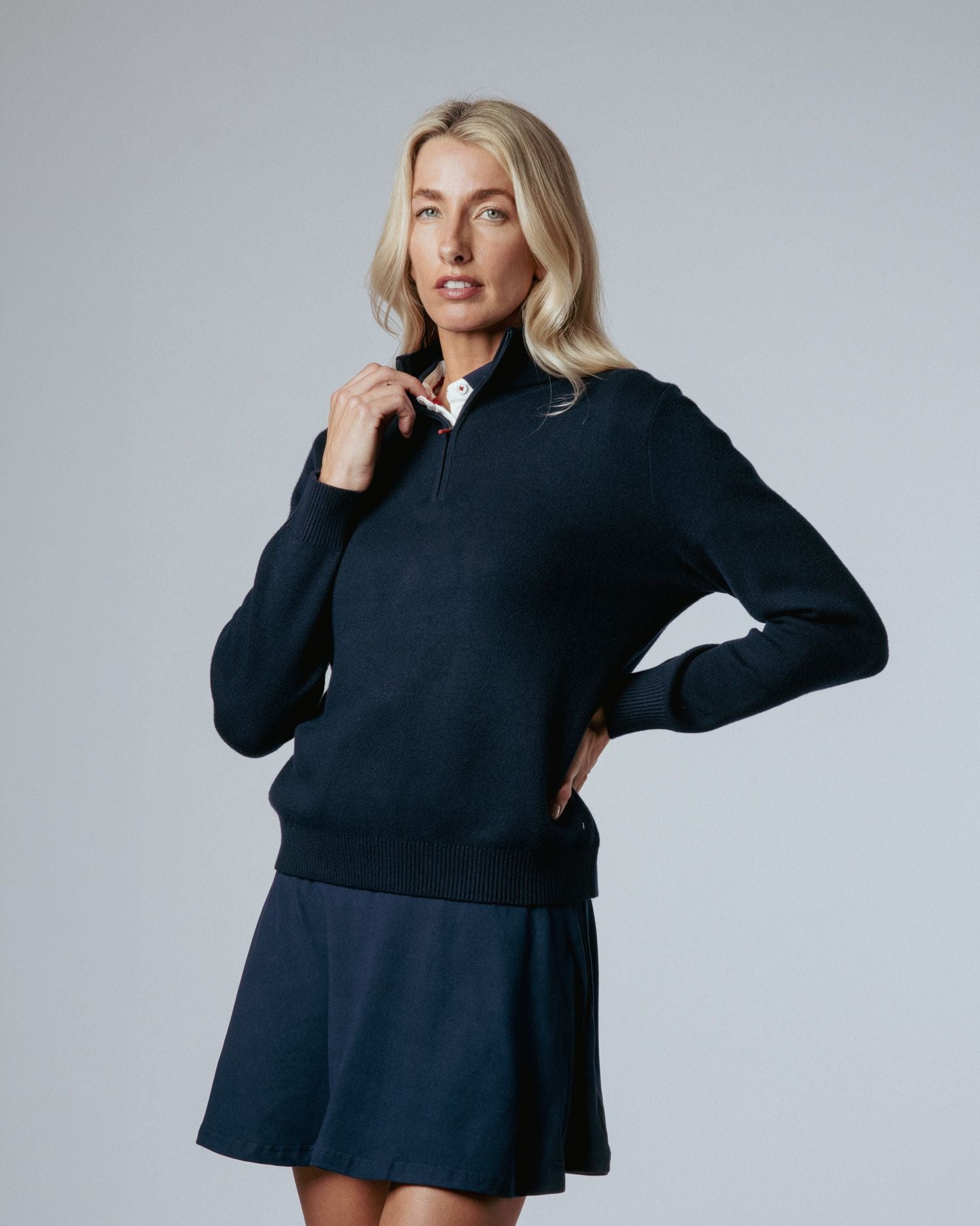 Womens Links Premium Knit Quarter Zip Navy