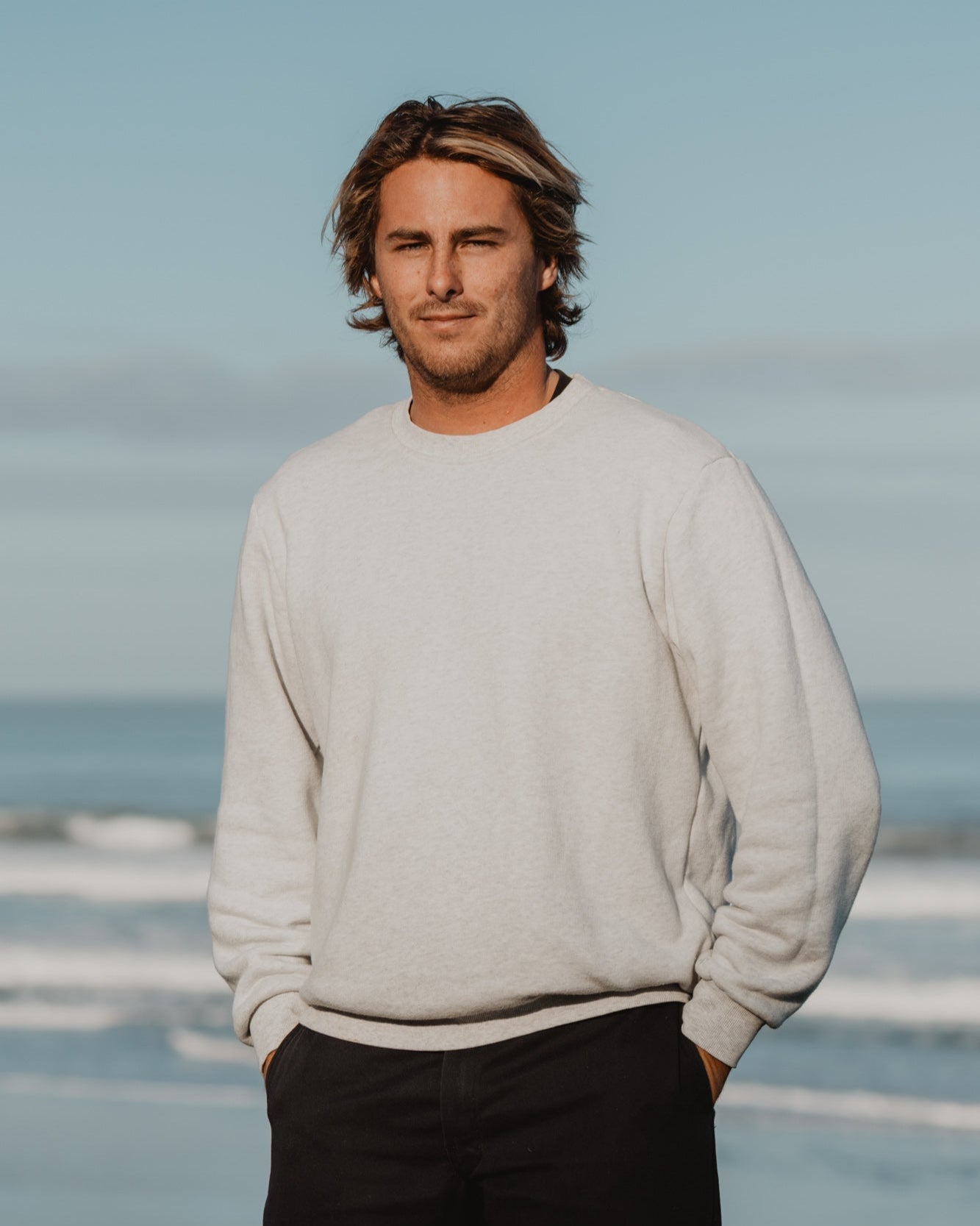 Aspen Heavy Crew Sweater White Heather Crewnecks The Sauce Basics